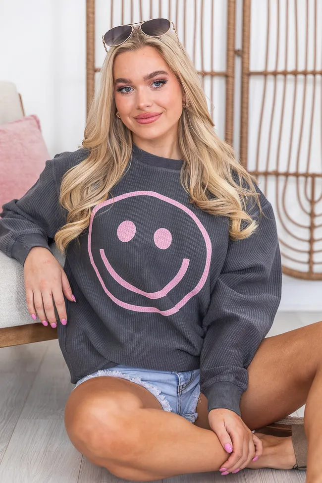 Pink Smiley Charcoal Corded Graphic Sweatshirt FINAL SALE sold by Pink Lily product image thumbnail 2