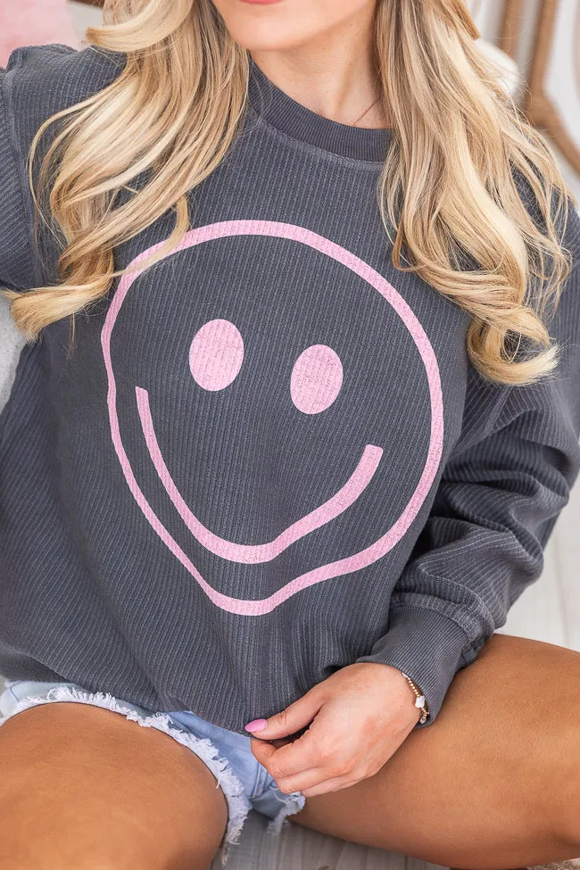 Pink Smiley Charcoal Corded Graphic Sweatshirt FINAL SALE sold by Pink Lily product image thumbnail 4
