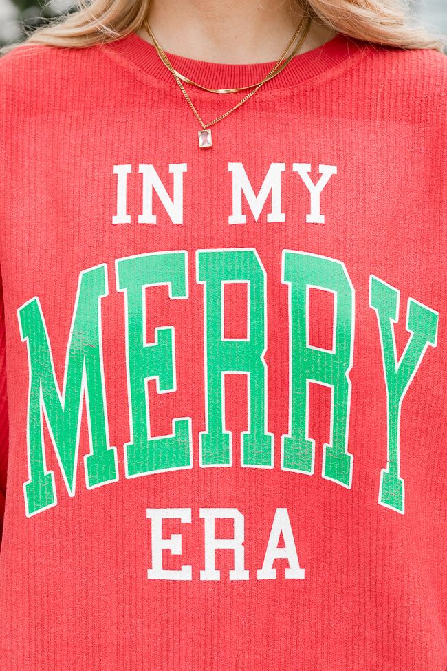 In My Merry Era Red Corded Graphic Sweatshirt DOORBUSTER sold by Pink Lily product image thumbnail 3