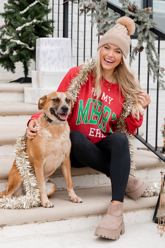 In My Merry Era Red Corded Graphic Sweatshirt DOORBUSTER sold by Pink Lily product image thumbnail 2