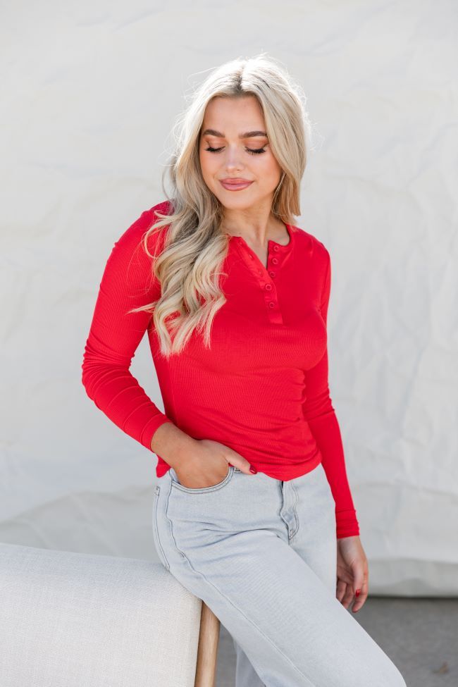 All The Better Red Ribbed Knit Henley Tee FINAL SALE sold by Pink Lily product image thumbnail 3