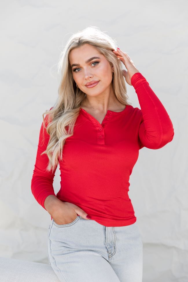 All The Better Red Ribbed Knit Henley Tee FINAL SALE sold by Pink Lily