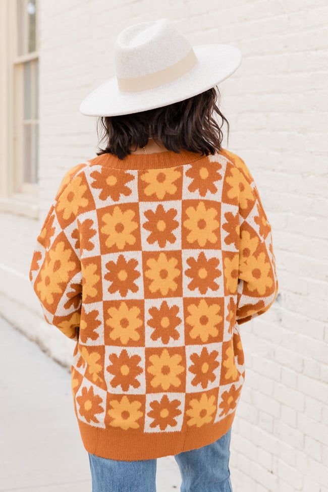 Full Heart Brown and Mustard Checkered Daisy Cardigan FINAL SALE sold by Pink Lily product image thumbnail 4