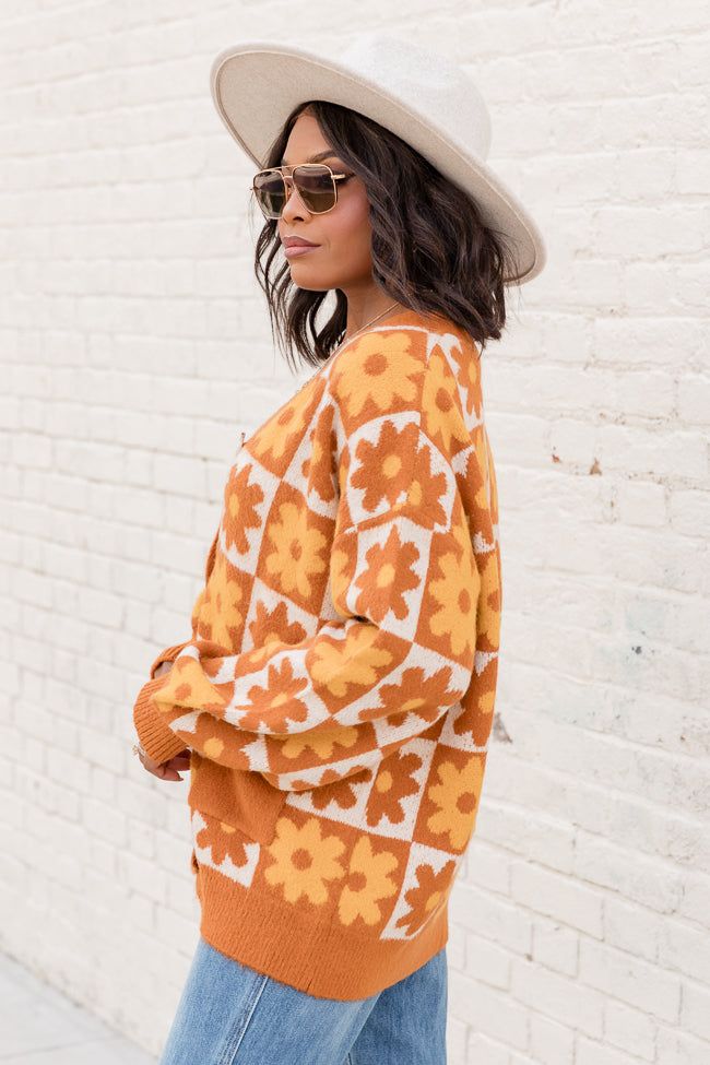 Full Heart Brown and Mustard Checkered Daisy Cardigan FINAL SALE sold by Pink Lily product image thumbnail 3