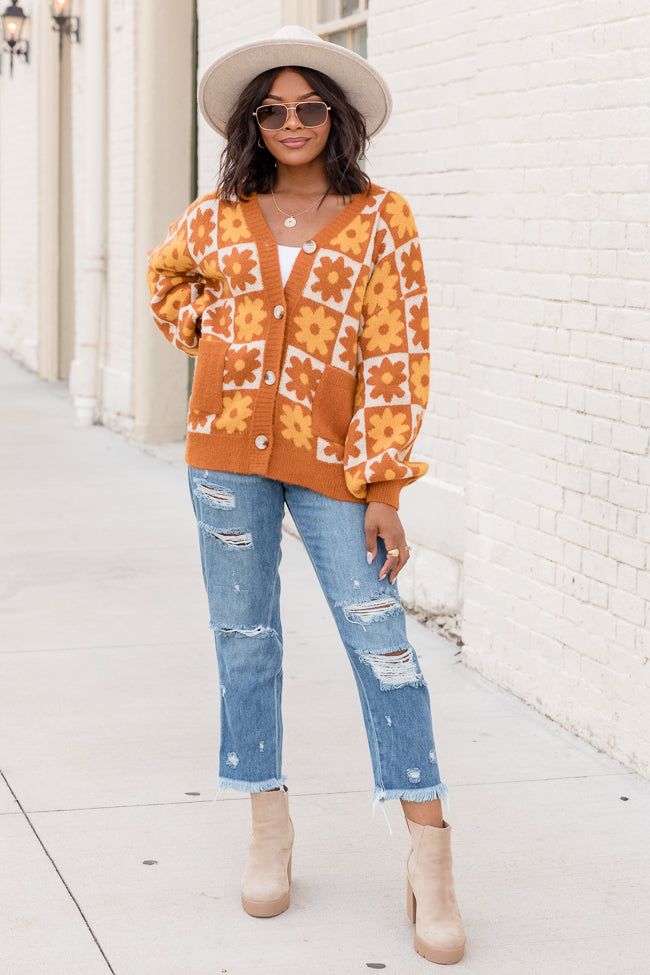 Full Heart Brown and Mustard Checkered Daisy Cardigan FINAL SALE sold by Pink Lily product image thumbnail 2
