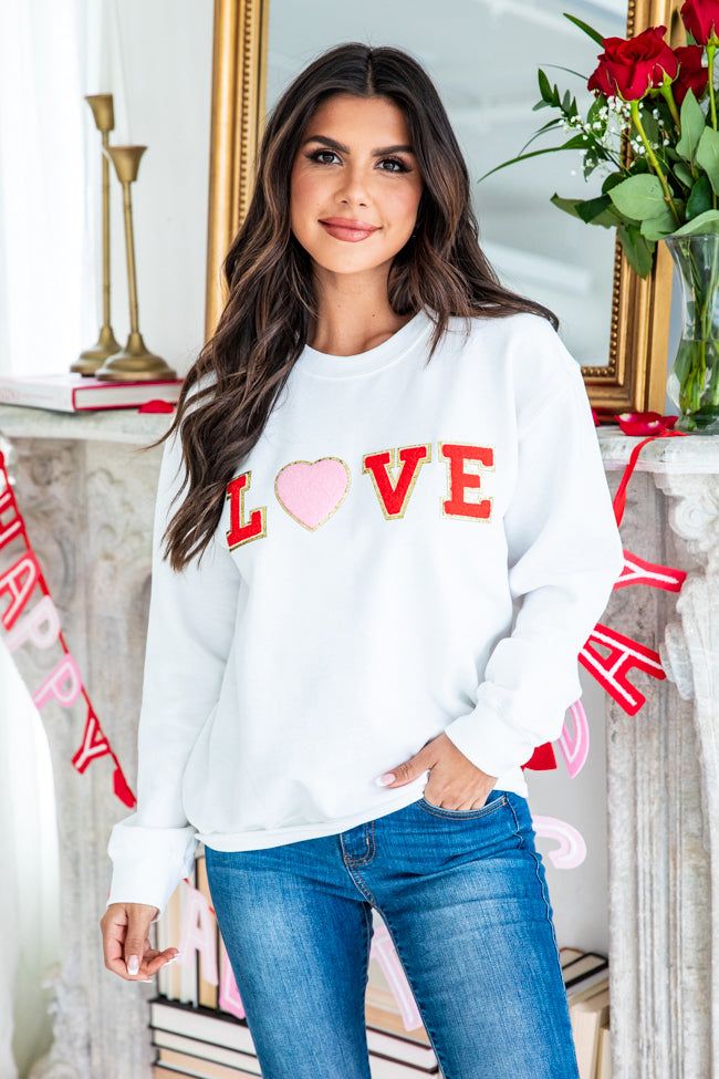 Love White Chenille Patch Graphic Sweatshirt FINAL SALE sold by Pink Lily product image thumbnail 4