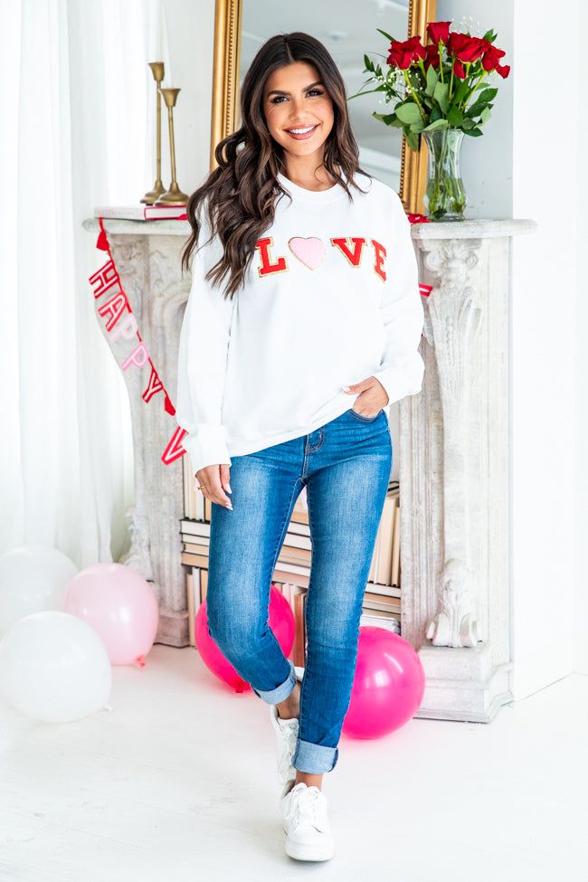 Love White Chenille Patch Graphic Sweatshirt FINAL SALE sold by Pink Lily product image thumbnail 2