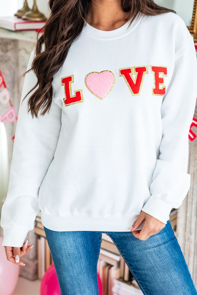 Love White Chenille Patch Graphic Sweatshirt FINAL SALE sold by Pink Lily product image thumbnail 3