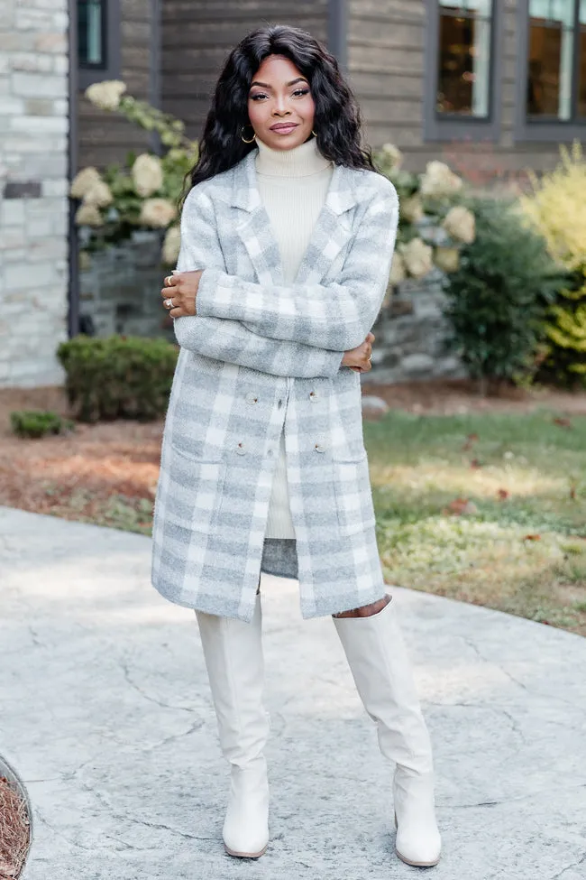 Time Rolls By Grey Plaid Cardigan Coat FINAL SALE sold by Pink Lily