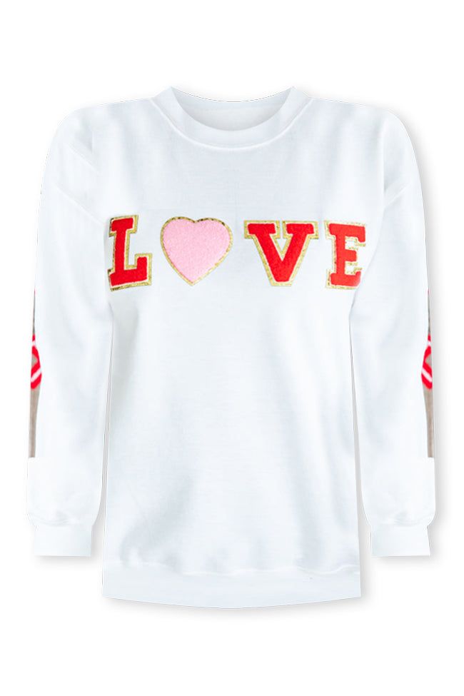 Love White Chenille Patch Graphic Sweatshirt FINAL SALE sold by Pink Lily product image thumbnail 5