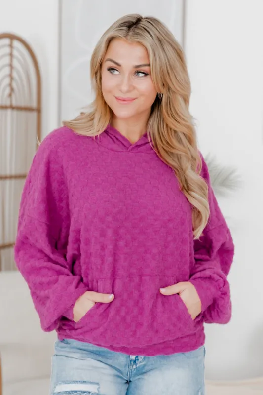 Holding On Magenta Brushed Knit Checkered Hoodie FINAL SALE sold by Pink Lily