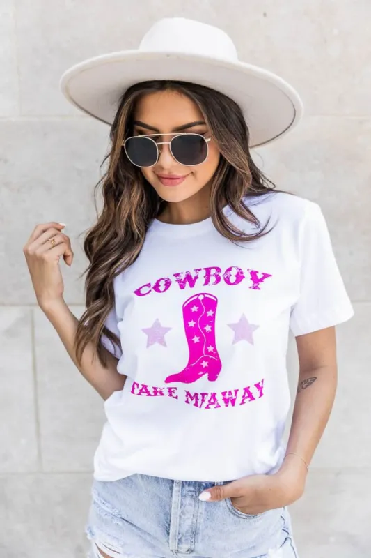 Cowboy Take Me Away Pink White Graphic Tee sold by Pink Lily