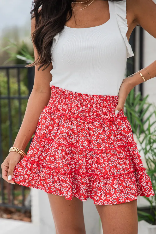 Through The Garden Red Floral Mini Skort sold by Pink Lily