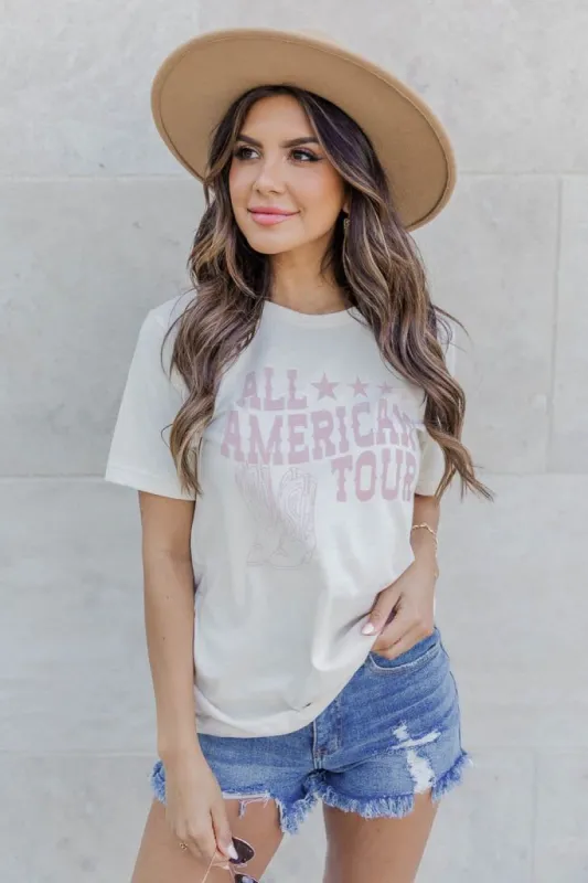 All American Tour Cream Graphic Tee SALE sold by Pink Lily