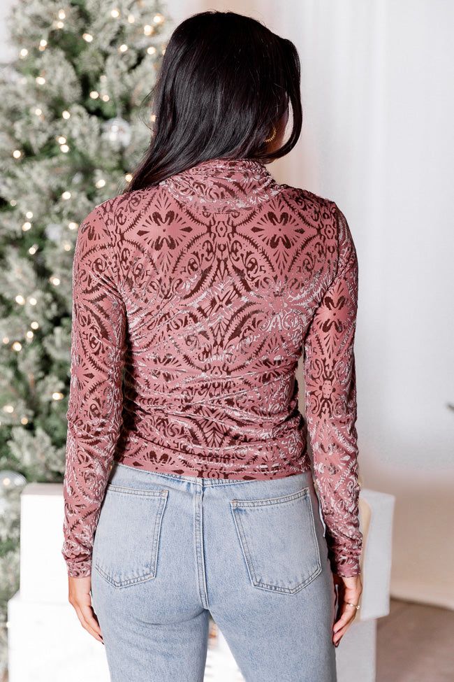 What A Wonderful World Mauve Velvet Printed Turtleneck Blouse FINAL SALE sold by Pink Lily product image thumbnail 5