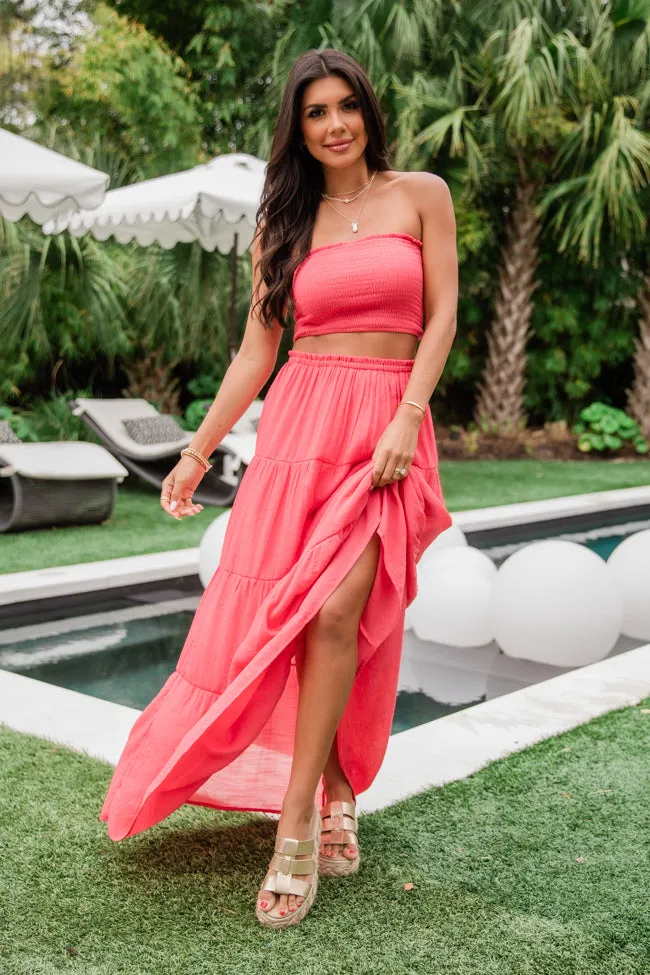 Summer Loving Strapless Red Crop Top And Skirt Set sold by Pink Lily