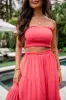 Summer Loving Strapless Red Crop Top And Skirt Set sold by Pink Lily