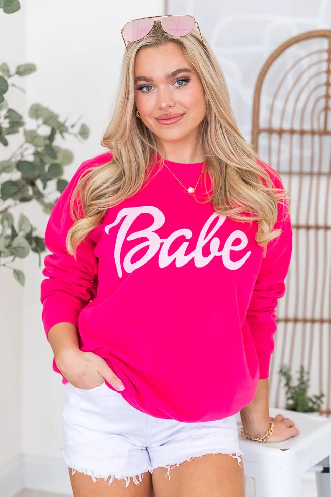 Babe Hot Pink Oversized Graphic Sweatshirt sold by Pink Lily