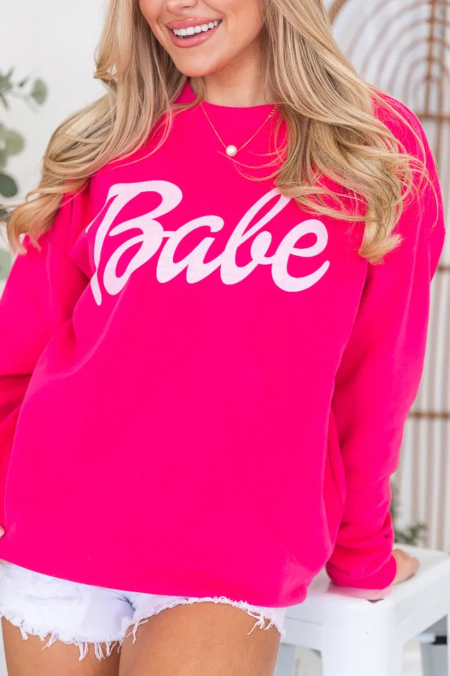 Babe Hot Pink Oversized Graphic Sweatshirt sold by Pink Lily product image thumbnail 3