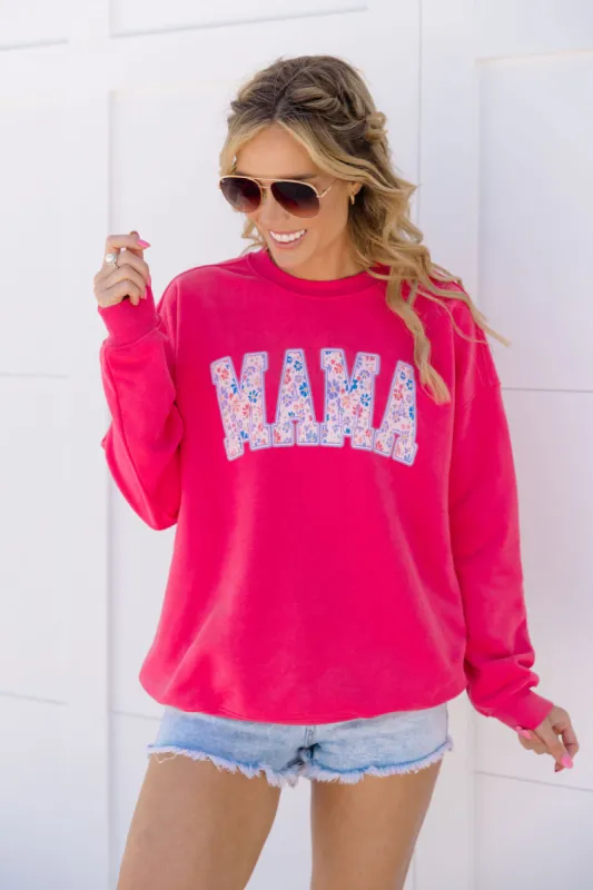 Mama Floral Hot Pink Oversized Graphic Sweatshirt Tori X Pink Lily sold by Pink Lily