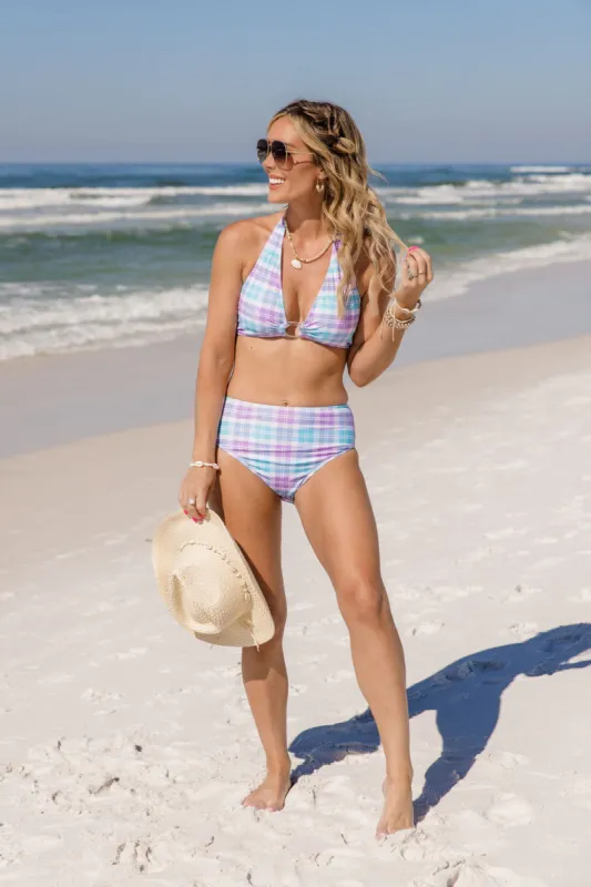 Tidal Treasure In Tori Plaid High Waisted Bikini Bottoms FINAL SALE sold by Pink Lily