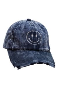 Smiley Face Black Acid Wash Cap FINAL SALE sold by Pink Lily