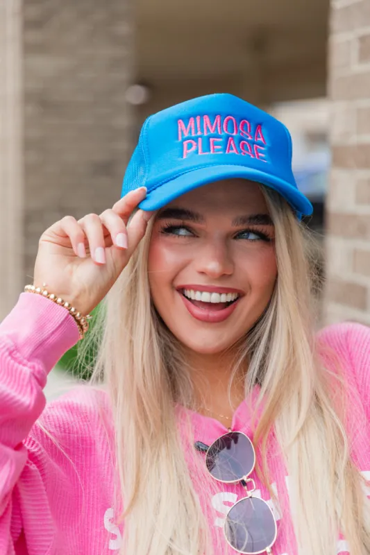 Mimosa Please Neon Blue Trucker Hat sold by Pink Lily