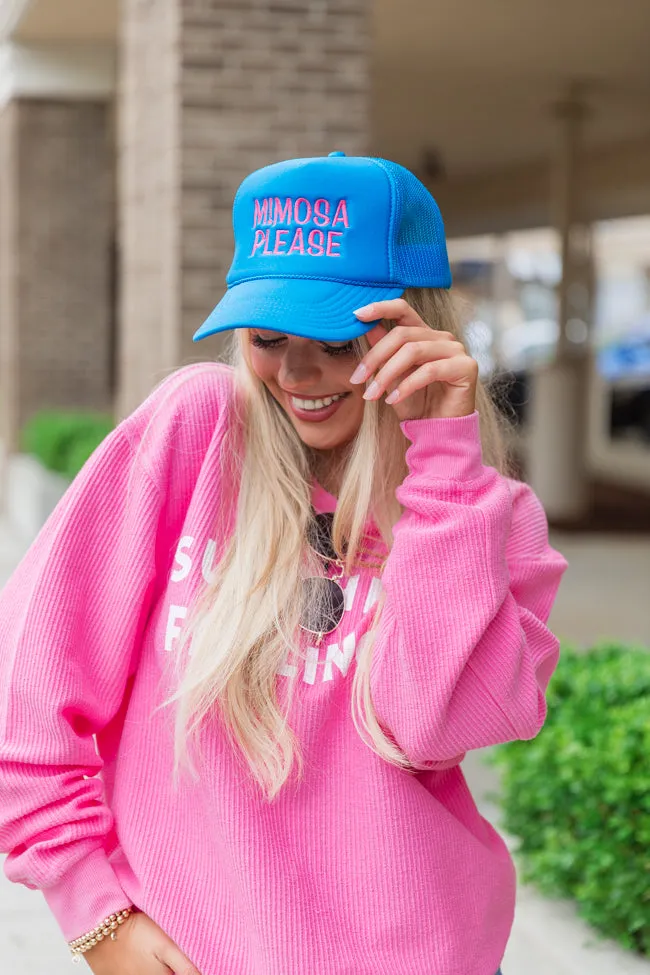 Mimosa Please Neon Blue Trucker Hat sold by Pink Lily product image thumbnail 3