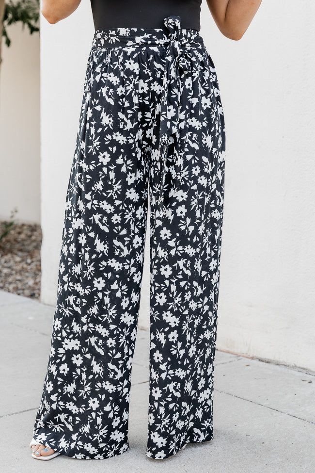 Gotta Have It Black Floral Tie Waist Pants sold by Pink Lily