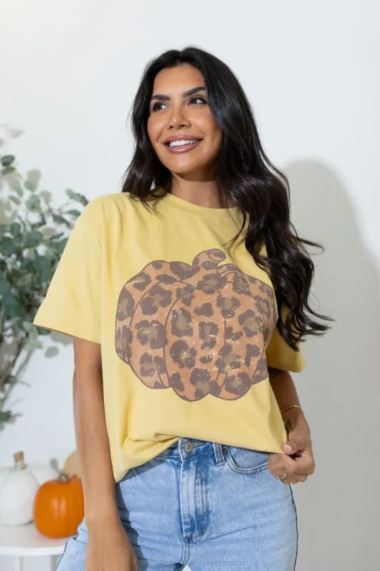 Leopard Pumpkin Mustard Oversized Graphic Tee sold by Pink Lily