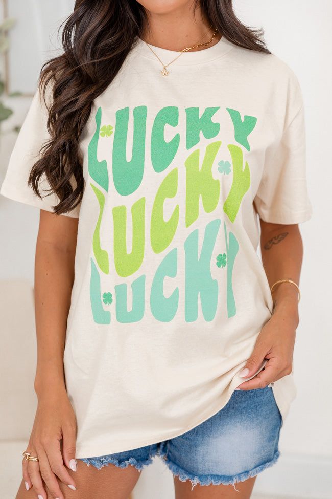 Lucky Repeat Ivory Oversized Graphic Tee sold by Pink Lily product image thumbnail 3