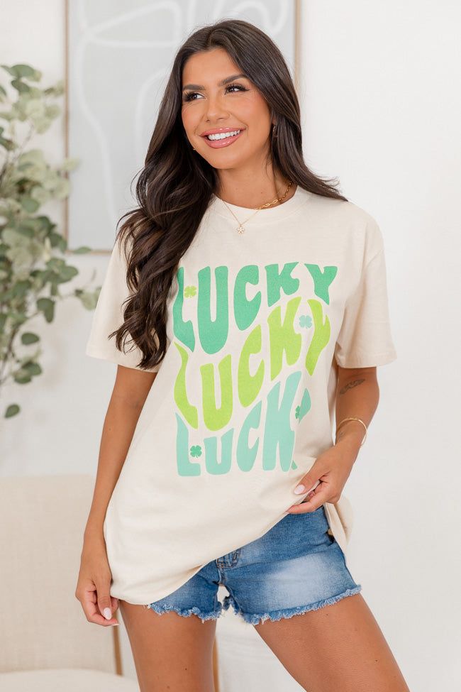 Lucky Repeat Ivory Oversized Graphic Tee sold by Pink Lily