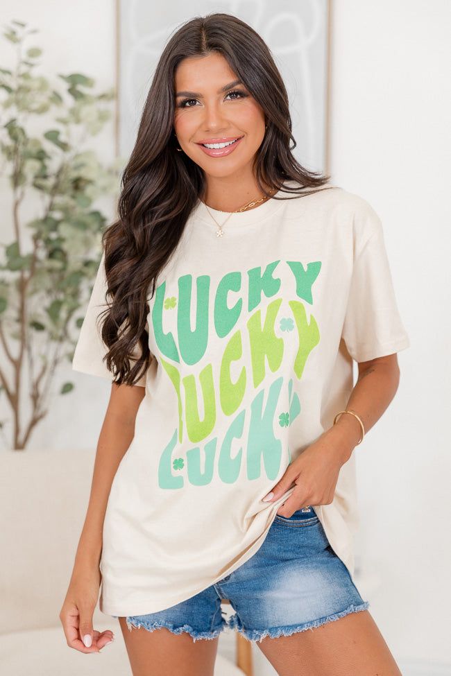 Lucky Repeat Ivory Oversized Graphic Tee sold by Pink Lily product image thumbnail 4