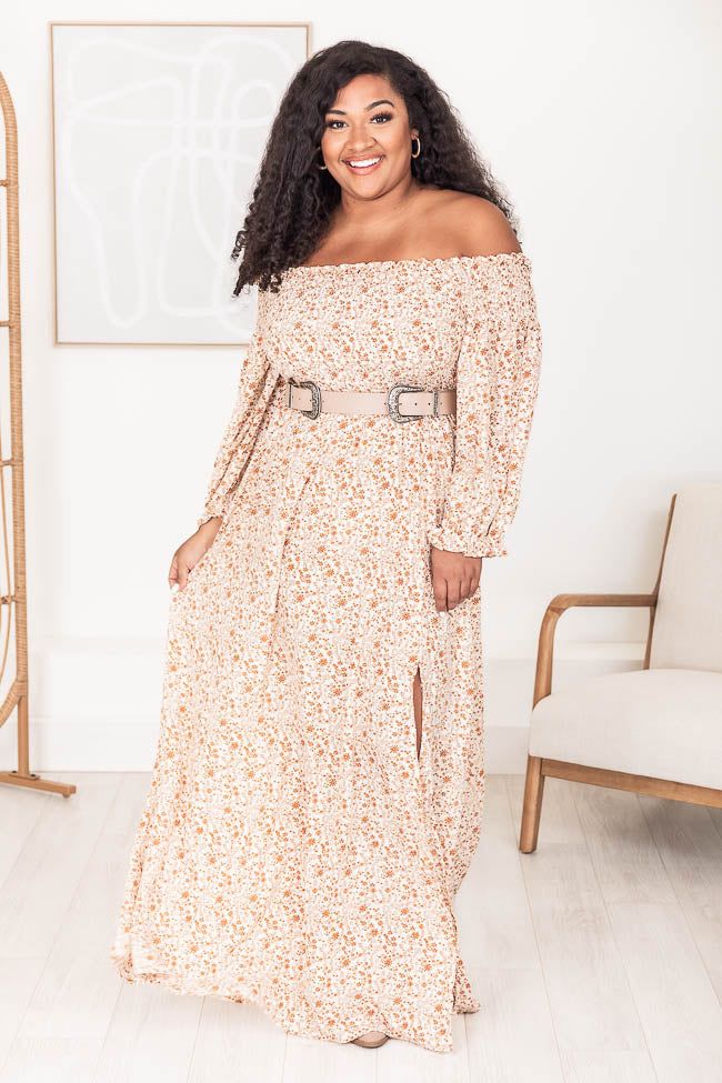 Sounds In My Mind Cream Smocked Bust Off The Shoulder Floral Maxi Dress sold by Pink Lily product image thumbnail 5