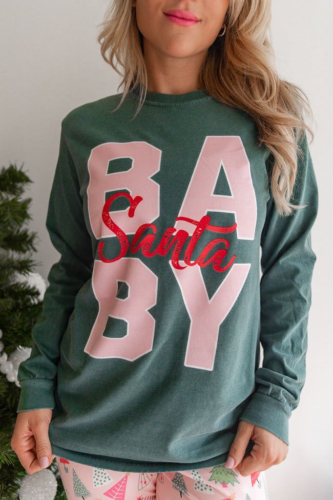 Santa Baby Dark Green Comfort Color Long Sleeve Tee FINAL SALE sold by Pink Lily product image thumbnail 3