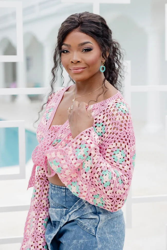 Good To Be Back Pink Crochet Tie Front Top FINAL SALE sold by Pink Lily product image thumbnail 4