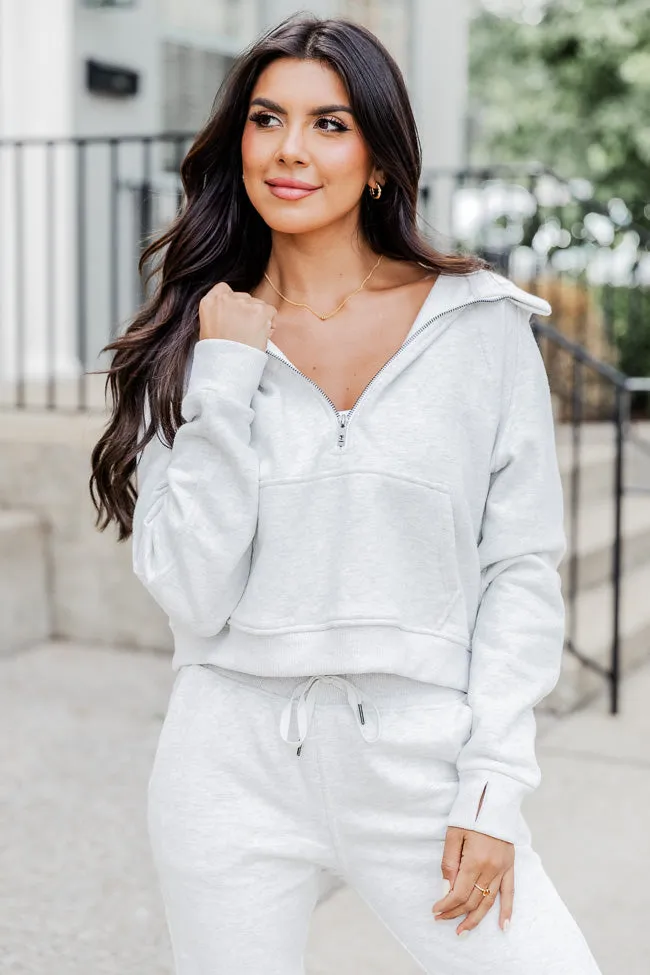 Making It Look Easy Grey Ribbed Shoulder Quarter Zip Pullover FINAL SALE sold by Pink Lily product image thumbnail 3