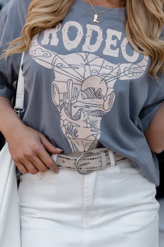 Long Horn Rodeo Grey Oversized Graphic Tee sold by Pink Lily