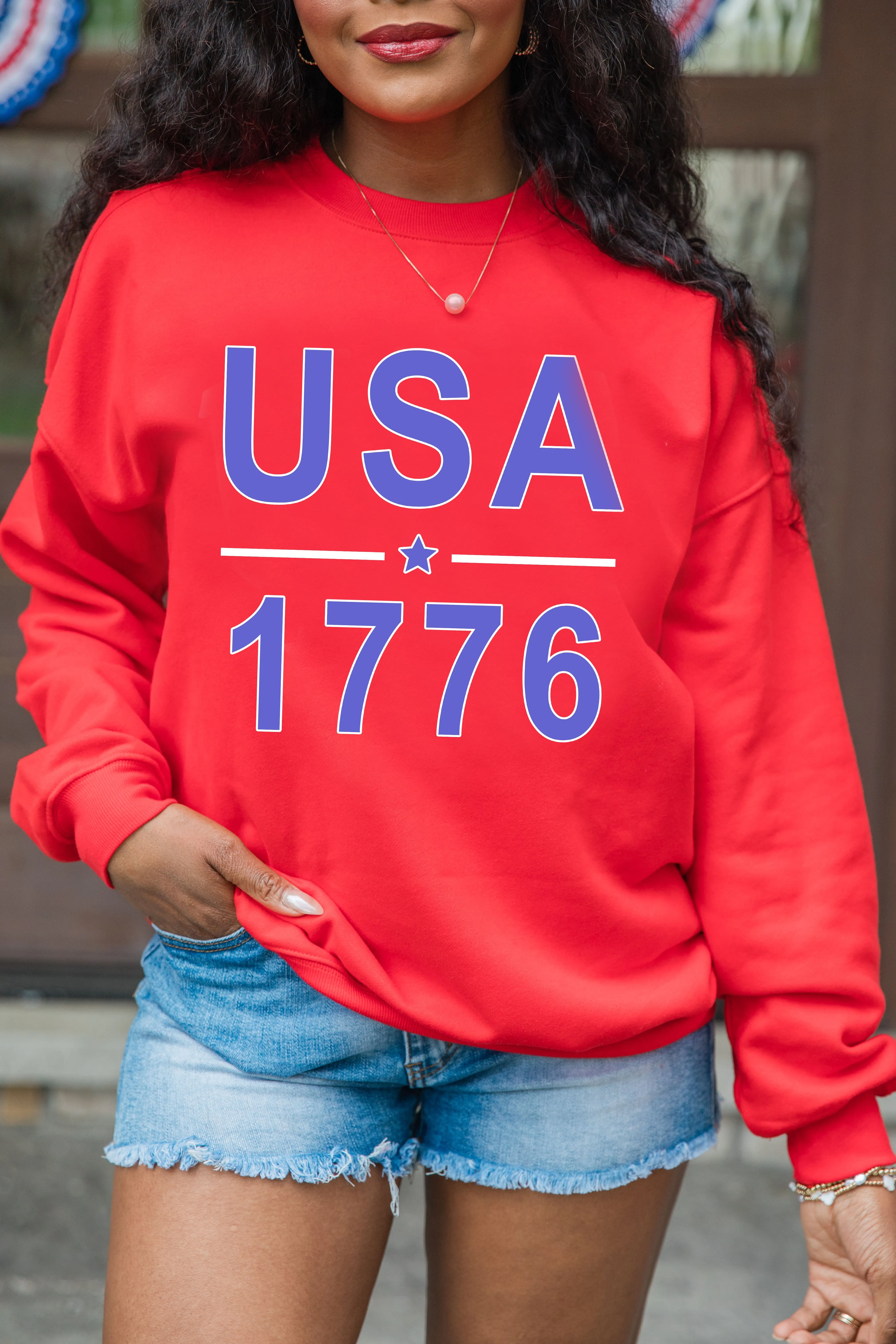 USA 1776 Red Oversized Graphic Sweatshirt sold by Pink Lily product image thumbnail 2