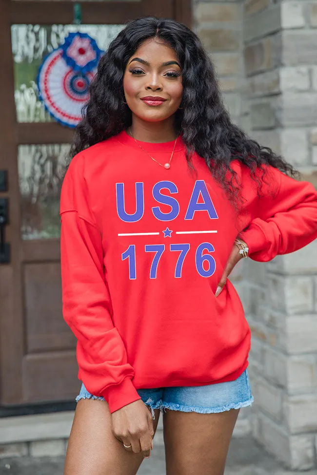 USA 1776 Red Oversized Graphic Sweatshirt sold by Pink Lily