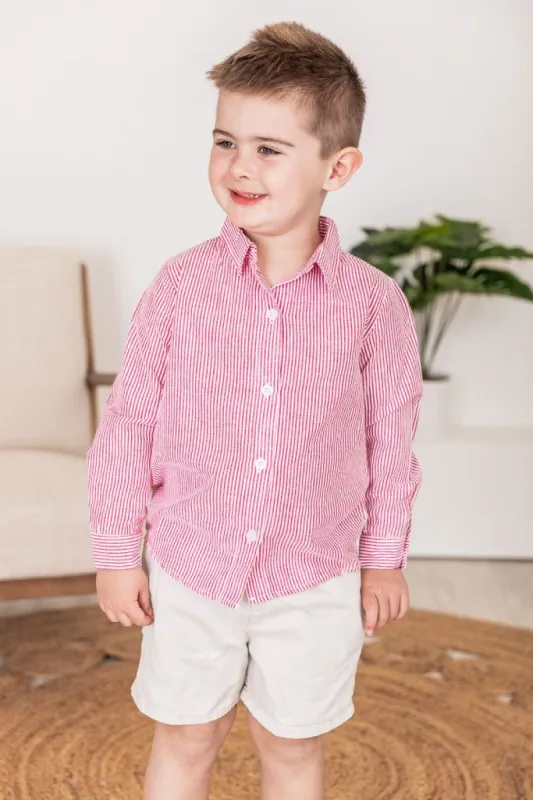 Skip A Chapter Boys Red Stripe Button Down Shirt FINAL SALE sold by Pink Lily