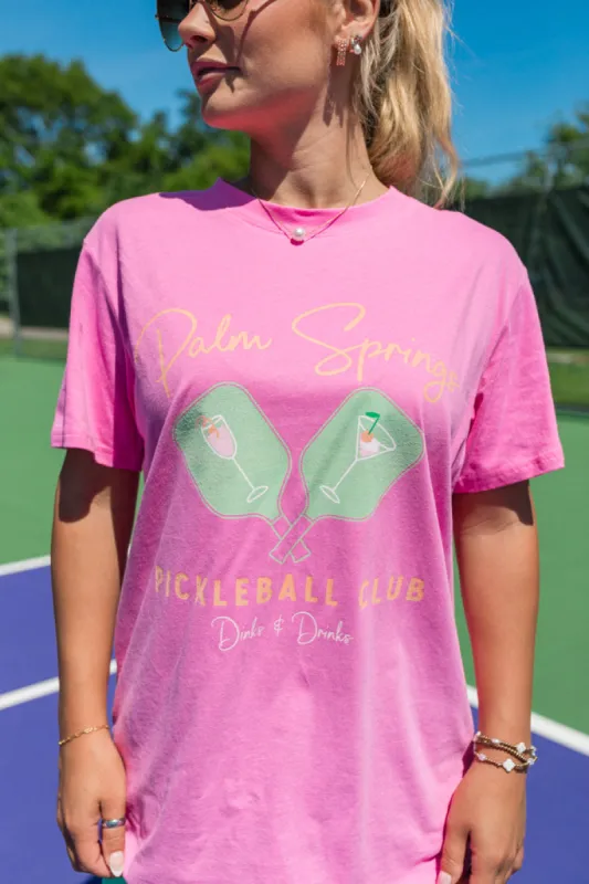 Palm Springs Pickleball Club Hot Pink Oversized Graphic Tee sold by Pink Lily