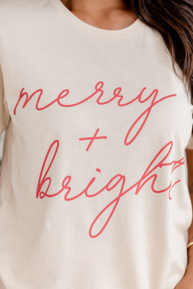 Merry & Bright Script Soft Cream Graphic Tee sold by Pink Lily product image thumbnail 3