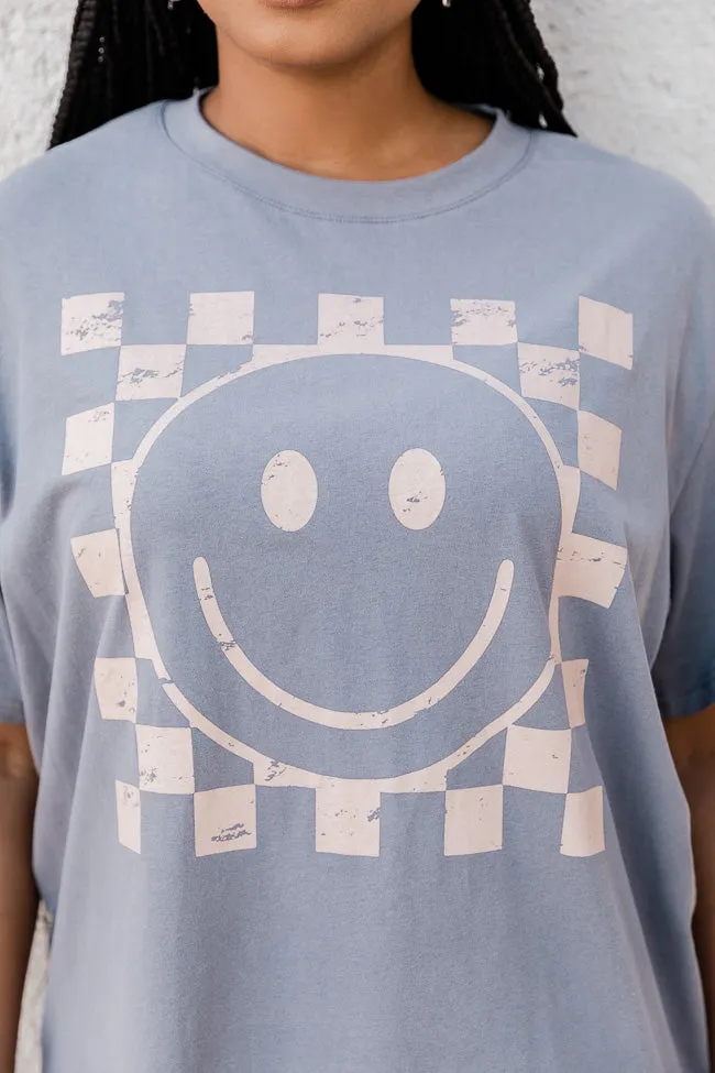 Cream Checkered Smiley Grey Oversized Graphic Tee sold by Pink Lily product image thumbnail 3