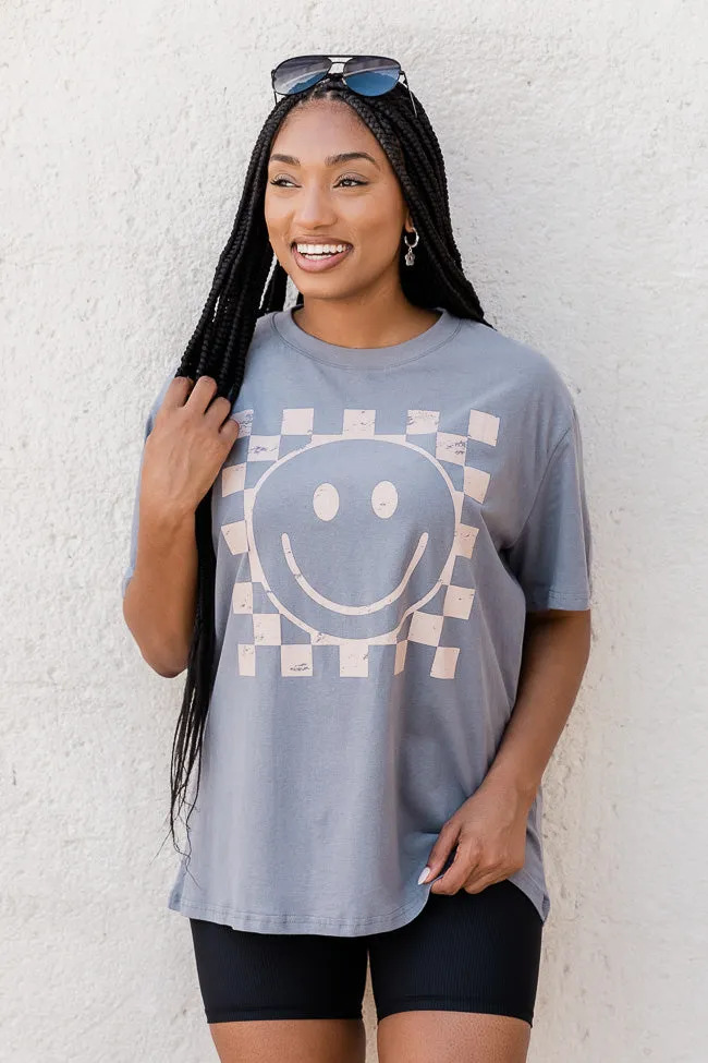 Cream Checkered Smiley Grey Oversized Graphic Tee sold by Pink Lily product image thumbnail 4
