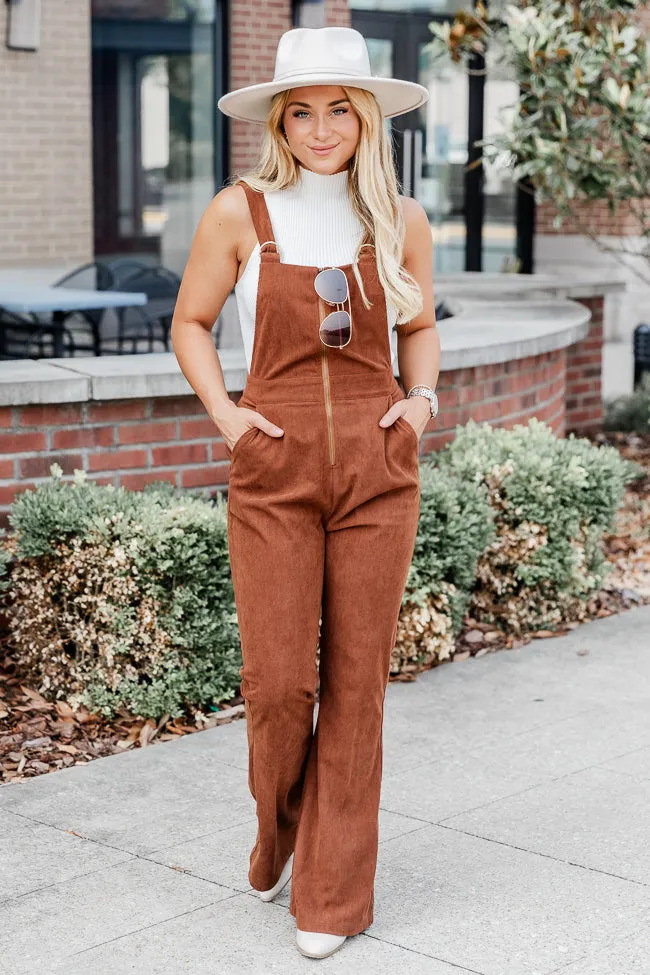 Perfect For You Brown Corded Zip Up Overalls FINAL SALE sold by Pink Lily