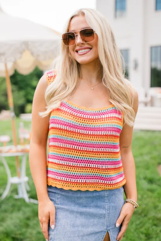 We Were Us Pink And Orange Multi Stripe Crochet Tank FINAL SALE sold by Pink Lily