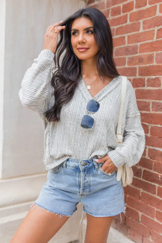 Wish For More Taupe Ribbed Knit V-Neck Top sold by Pink Lily
