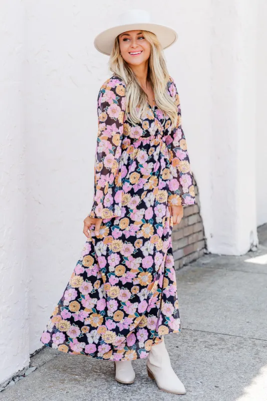 Dance The Night Away Black Multi Floral Long Sleeve Maxi Dress FINAL SALE sold by Pink Lily
