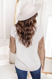 On The Way Brown Colorblock Corduroy Shacket sold by Pink Lily